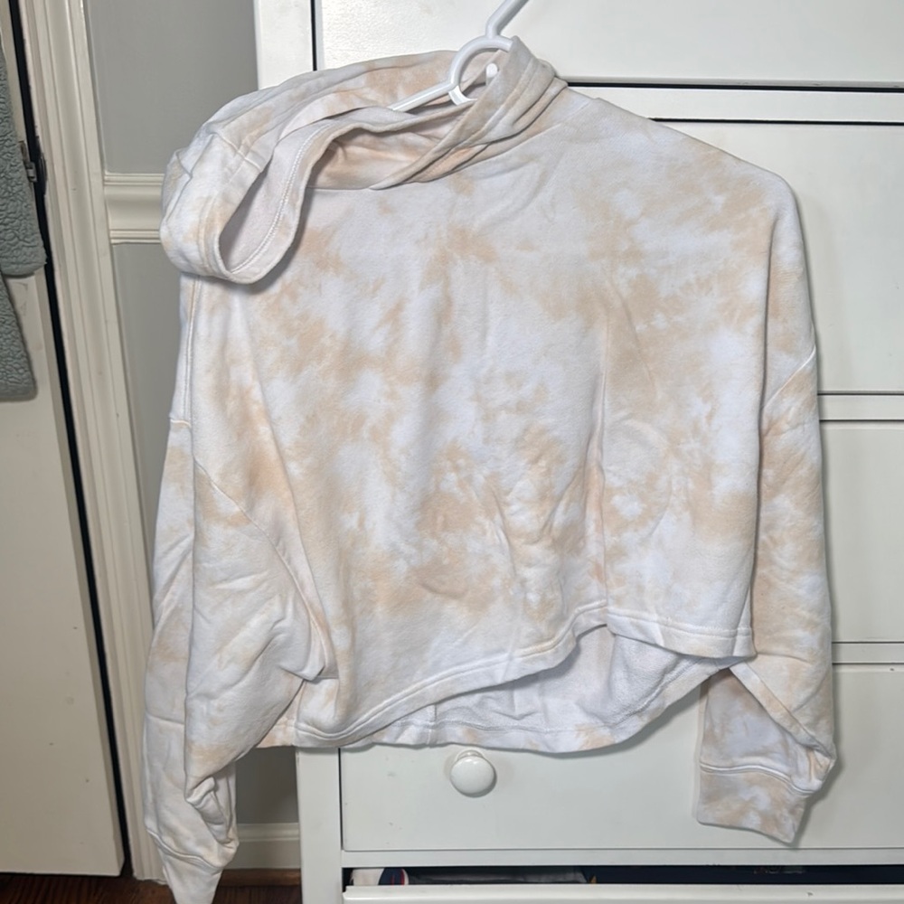 Fabletics White and Gray Crop Hoodie